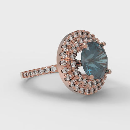 2.6 cttw Natural London Blue Topaz Hidden Halo Engagement Ring - Solid Rose Gold (VVS1, Round Cut,8.0mm)