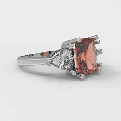 2.82 cttw Zirconia Simulated Red Diamond Three-Stone Engagement Ring - Solid Gold (VVS1, Emerald Cut,8x6mm)