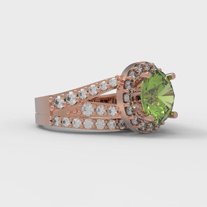 2.32 cttw Round Cut Natural Peridot Bridal Set - Solid Rose Gold Engagement Ring & Wedding Band