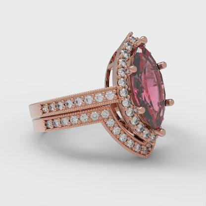 2.4875 cttw Marquise Cut Simulated Ruby Bridal Set - Solid Rose Gold Engagement Ring & Wedding Band