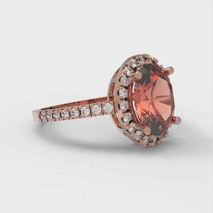 2.27 cttw Zirconia Simulated Red Diamond Solitaire with Zirconia Simulated Diamond Accents Engagement Ring - Solid Gold (VVS1, Oval Cut,9X7mm)