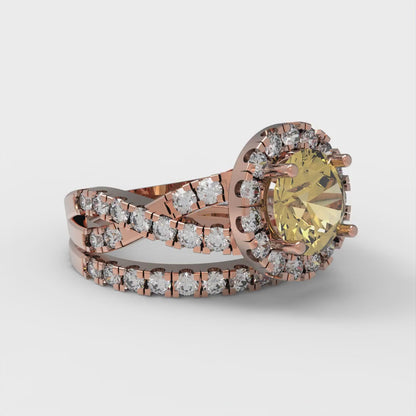 1.795 cttw Round Cut Simulated Yellow Diamond Bridal Set - Solid Rose Gold Engagement Ring & Wedding Band