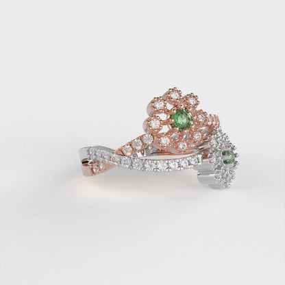 0.48 cttw Simulated Emerald Hidden Halo Engagement Ring - Solid White/Rose Gold (VVS1, Round Cut,2.5mm)