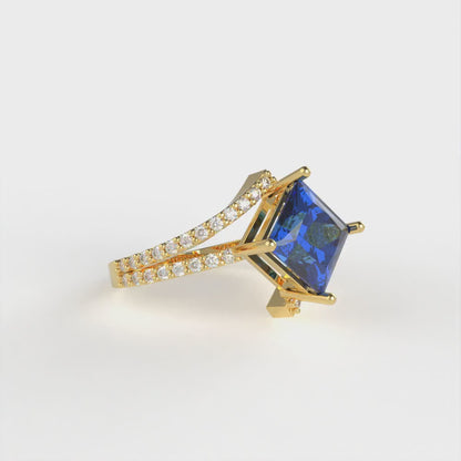2.3075 cttw Simulated Tanzanite Solitaire with Zirconia Simulated Diamond Accents Engagement Ring - Solid Yellow Gold (VVS1, Princess Cut,7.0mm)