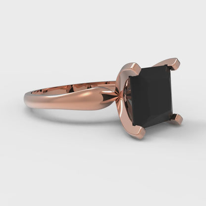 2.5 cttw Natural Onyx Solitaire  Engagement Ring - Solid Rose Gold (VVS1, Princess Cut,7.5mm)