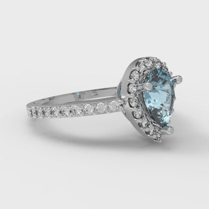 0.755 cttw Natural Sky Blue Topaz Solitaire with Zirconia Simulated Diamond Accents Engagement Ring - Solid Gold (Pear Cut,7x5mm )