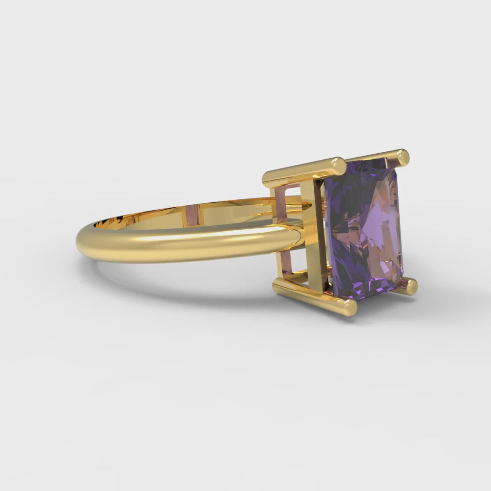 1.75 cttw Natural Amethyst Solitaire  Engagement Ring - Solid Gold (Radiant Cut,7.5x5.5mm)