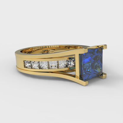 2.28 cttw Princess Cut Simulated Tanzanite Bridal Set - Solid Yellow Gold Engagement Ring & Wedding Band