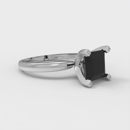 1.5 cttw Natural Onyx Solitaire  Engagement Ring - Solid White Gold (VVS1, Princess Cut,6.5mm)