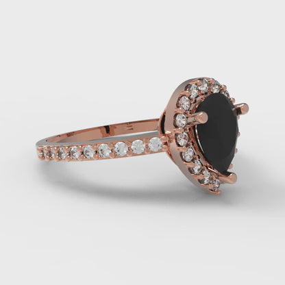 0.755 cttw Natural Onyx Hidden Halo Engagement Ring - Solid Gold (Pear Cut,7x5mm )