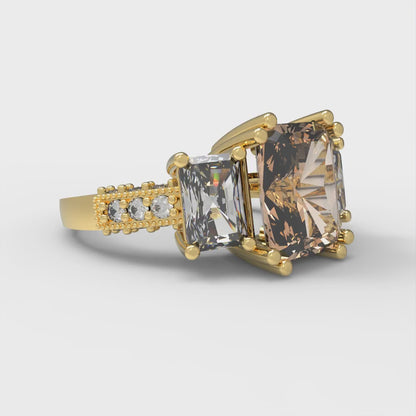 4.27 cttw Yellow Moissanite Three-Stone Engagement Ring - Solid Gold (Emerald Cut,9x7mm)