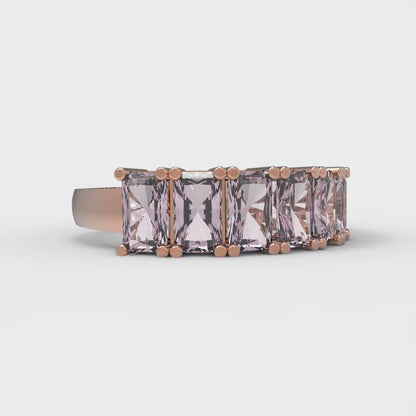 2.61 cttw Simulated Pink Diamond Emerald Cut Rose Gold Eternity Wedding Band