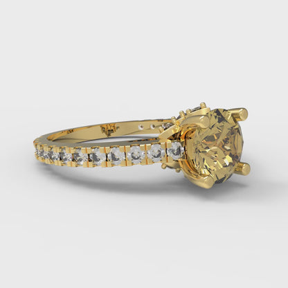 1.465 cttw Zirconia Simulated Yellow Diamond Solitaire with Zirconia Simulated Diamond Accents Engagement Ring - Solid Gold (VVS1, Round Cut,6.5mm)