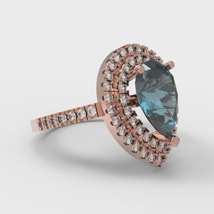 2.48 cttw Natural London Blue Topaz Hidden Halo Engagement Ring - Solid Rose Gold (VVS1, Pear Cut,10X7mm )