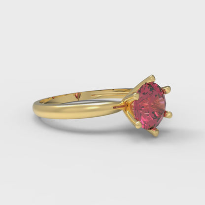 1 cttw Simulated Ruby Solitaire  Engagement Ring - Solid Yellow Gold (VVS1, Round Cut,6.5mm)