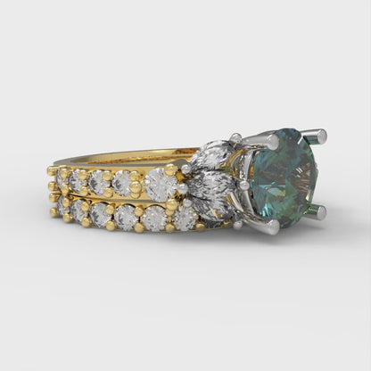 2.94 cttw Round Cut Blue Moissanite Bridal Set - Solid Yellow/White Gold Engagement Ring & Wedding Band