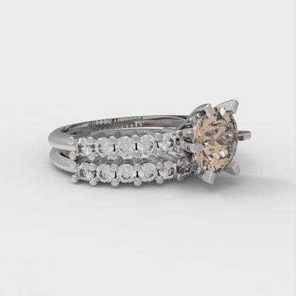 1.66 cttw Round Cut Yellow Moissanite Bridal Set - Solid White Gold Engagement Ring & Wedding Band