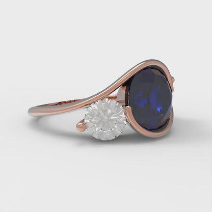 3.5 cttw Simulated Blue Sapphire Three-Stone Engagement Ring - Solid Gold (Round Cut,8.0mm)