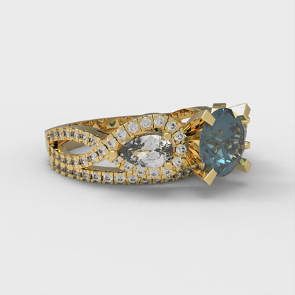 1.925 cttw Round Cut Natural London Blue Topaz Bridal Set - Solid Yellow Gold Engagement Ring & Wedding Band