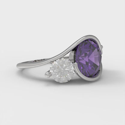 3.5 cttw Natural Amethyst Three-Stone Engagement Ring - Solid Gold (Round Cut,8.0mm)