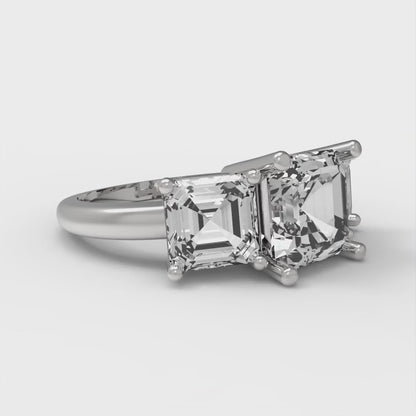 4 cttw Zirconia Simulated Diamond Three-Stone Engagement Ring - Solid Gold (VVS1, Square Emerald Cut,7.0X7.0mm)