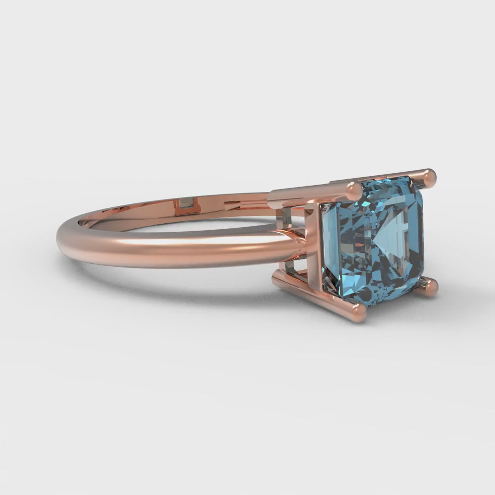 1 cttw Natural Sky Blue Topaz Solitaire  Engagement Ring - Solid Gold (Asscher Cut,6mm)
