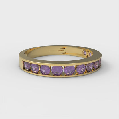 0.39 cttw Natural Amethyst Round Cut Yellow Gold Eternity Wedding Band