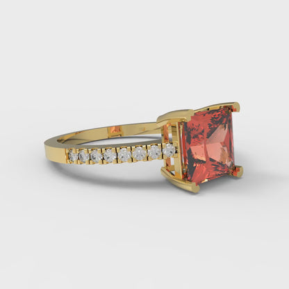 1.62 cttw Zirconia Simulated Red Diamond Solitaire with Zirconia Simulated Diamond Accents Engagement Ring - Solid Gold (VVS1, Princess Cut,6.5mm)