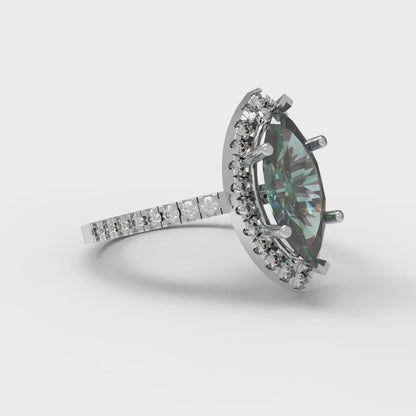 2.38 cttw Blue Moissanite Hidden Halo Engagement Ring - Solid White Gold  (VVS1, Marquise Cut,12x6mm )