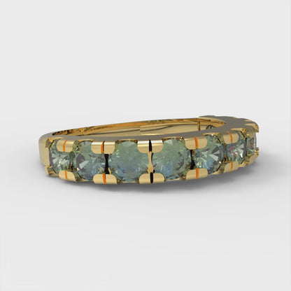 1 cttw Blue Moissanite Round Cut Yellow Gold Eternity Wedding Band