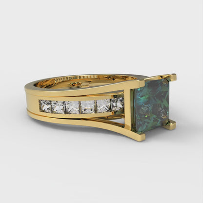 2.28 cttw Princess Cut Blue Moissanite Bridal Set - Solid Yellow Gold Engagement Ring & Wedding Band