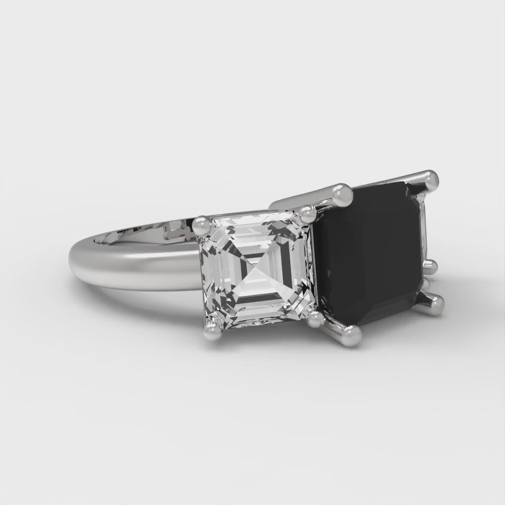 4 cttw Natural Onyx Three-Stone Engagement Ring - Solid Gold (Square Emerald Cut,7.0X7.0mm)