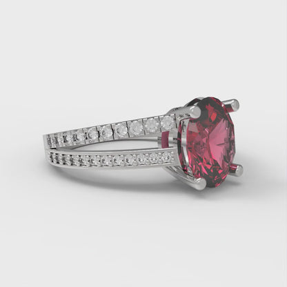 2.32 cttw Simulated Ruby Solitaire with Zirconia Simulated Diamond Accents Engagement Ring - Solid White Gold (VVS1, Oval Cut,9X7mm)
