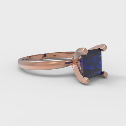 1.5 cttw Simulated Blue Sapphire Solitaire  Engagement Ring - Solid Gold (Princess Cut,6.5mm)