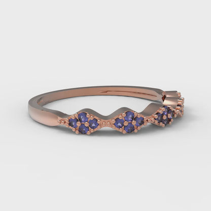 0.1 cttw Simulated Blue Sapphire Round Cut Rose Gold Eternity Wedding Band