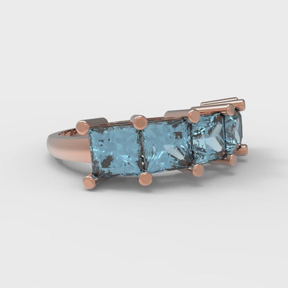 2.5 cttw Natural Swiss Blue Topaz Princess Cut Rose Gold Eternity Wedding Band