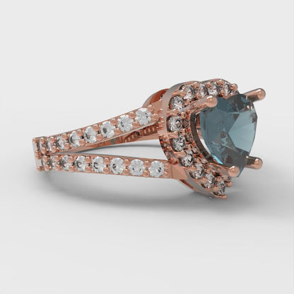 1.49 cttw Natural London Blue Topaz Hidden Halo Engagement Ring - Solid Gold (Heart Cut,6.5mm)