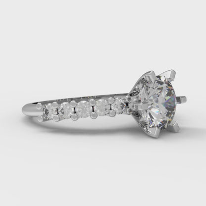 1.05 cttw Certified Moissanite Solitaire with Zirconia Simulated Diamond Accents Engagement Ring - Solid Gold (VVS1, D-F,Round Cut,6.0mm)