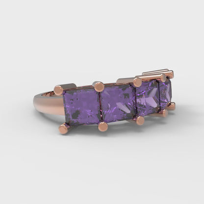 2.5 cttw Natural Amethyst Princess Cut Rose Gold Eternity Wedding Band