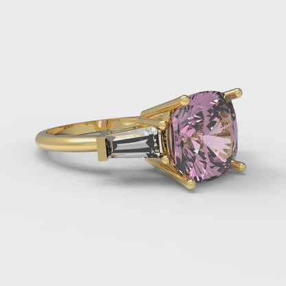 3 cttw Zirconia Simulated Pink Diamond Three-Stone Engagement Ring - Solid Gold (VVS1, Cushion Cut,8.0mm)