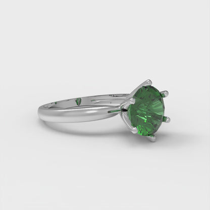 1.5 cttw Simulated Emerald Solitaire  Engagement Ring - Solid Gold (Round Cut,7.5mm)