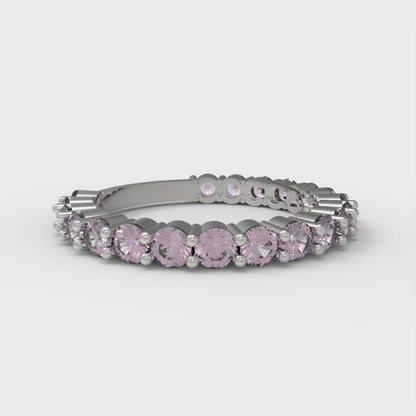 1.2 cttw Simulated Pink Diamond Round Cut White Gold Eternity Wedding Band