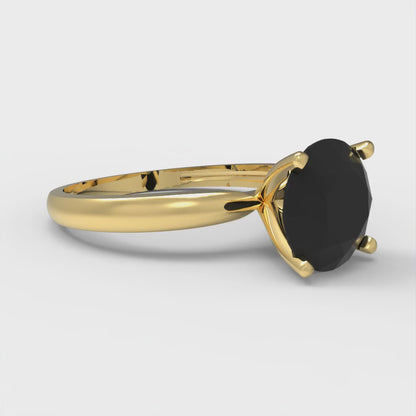 2 cttw Natural Onyx Solitaire  Engagement Ring - Solid Gold (Round Cut,8.0mm)