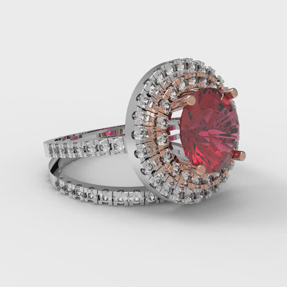 2.73 cttw Round Cut Natural Garnet Bridal Set - Solid White/Rose Gold Engagement Ring & Wedding Band