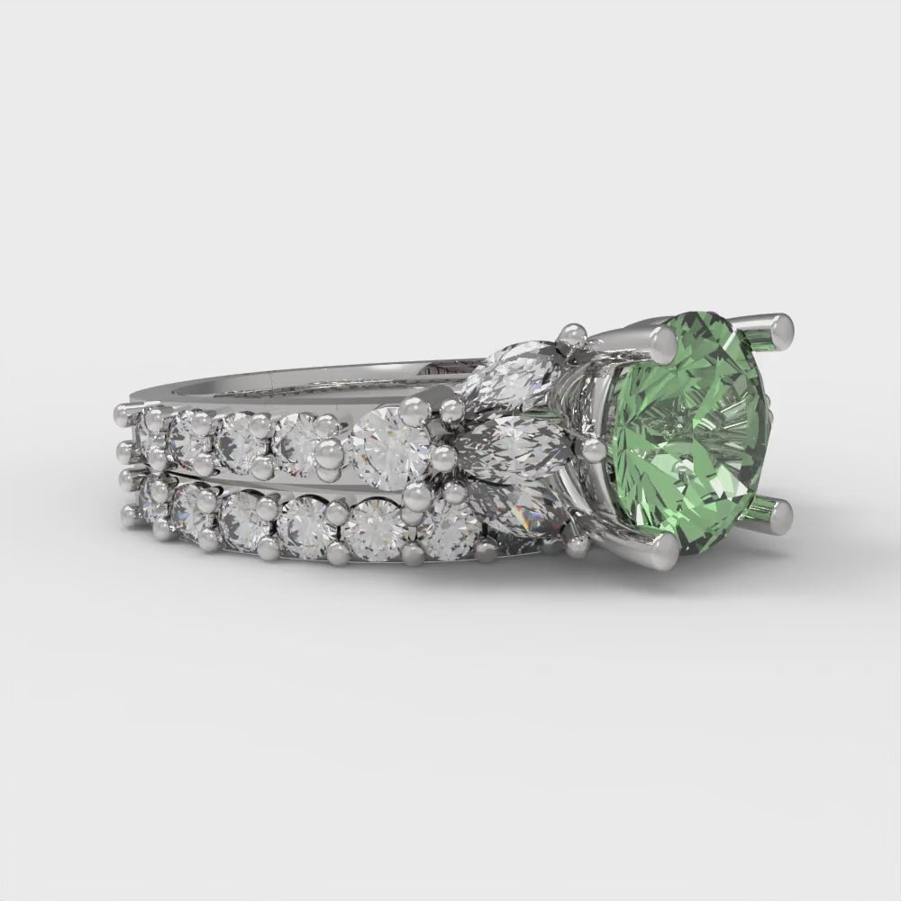 2.94 cttw Round Cut Simulated Green Diamond Bridal Set - Solid White Gold Engagement Ring & Wedding Band