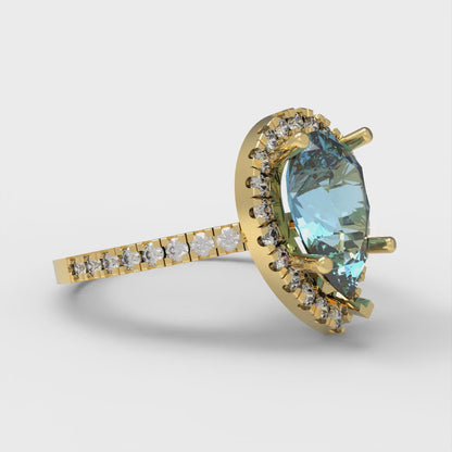 2.38 cttw Natural Sky Blue Topaz Hidden Halo Engagement Ring - Solid Gold (Pear Cut,10x7mm )