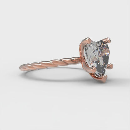 2 cttw White Sapphire Solitaire  Engagement Ring - Solid Rose Gold (VVS1, Heart Cut,8.0mm)