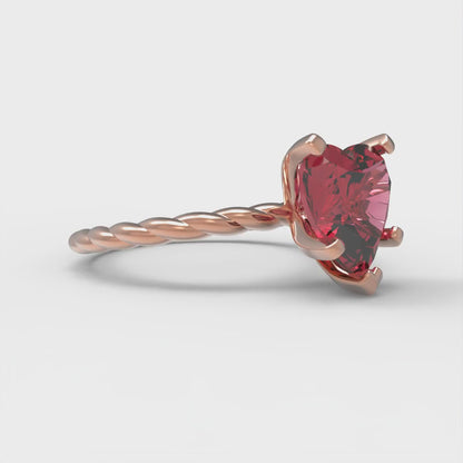 2 cttw Simulated Ruby Solitaire  Engagement Ring - Solid Rose Gold (VVS1, Heart Cut,8.0mm)