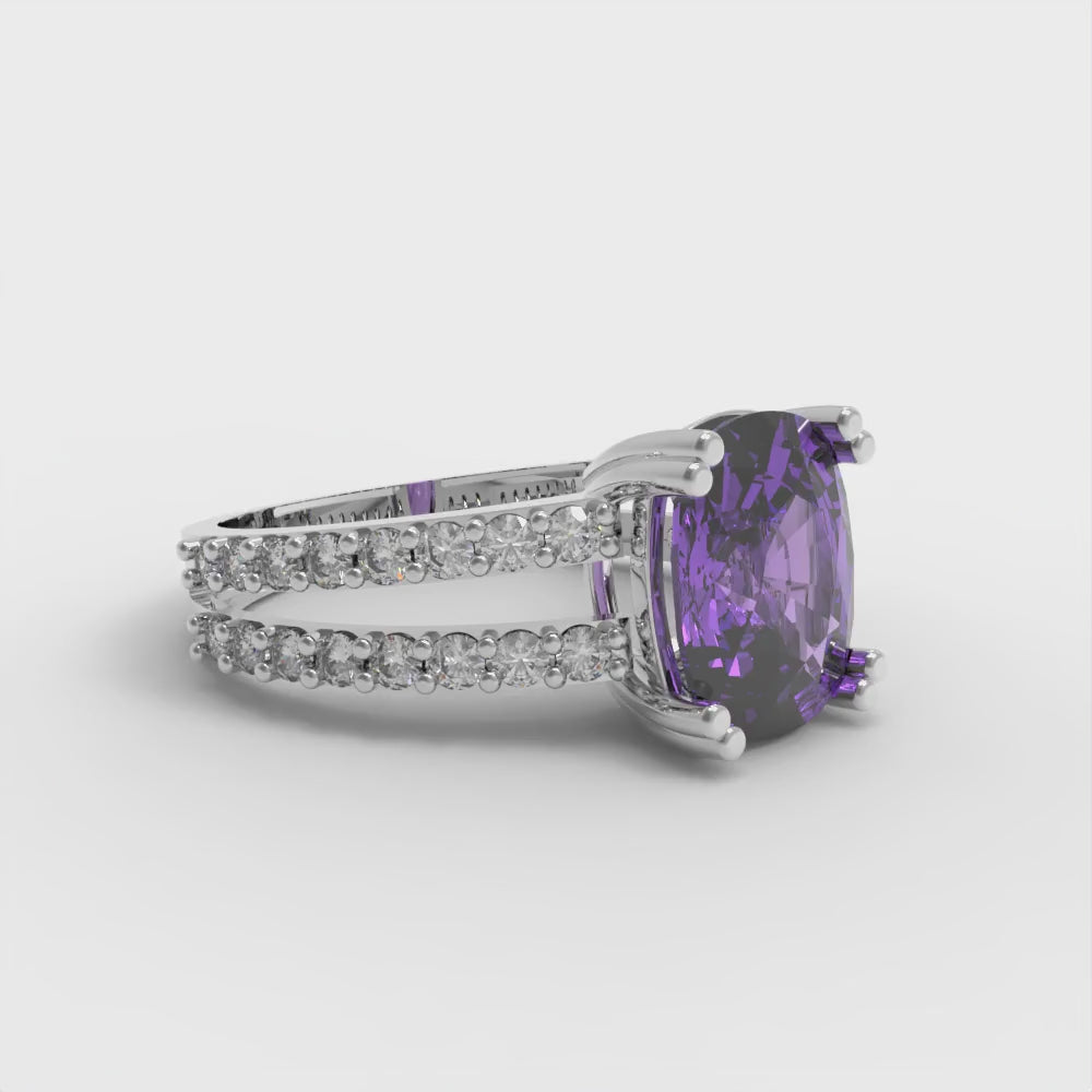 3.48 cttw Simulated Alexandrite Solitaire with Zirconia Simulated Diamond Accents Engagement Ring - Solid Gold (Long Cushion Cut,9x7mm)