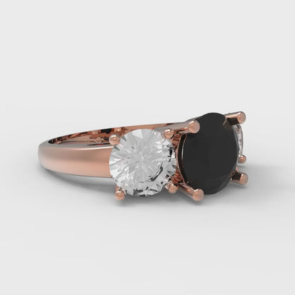 3 cttw Natural Onyx Three-Stone Engagement Ring - Solid Gold (Round Cut,7.5mm)